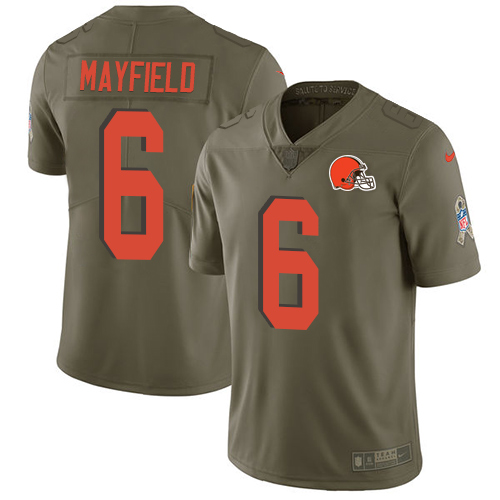 Nike Browns #6 Baker Mayfield Olive Men's Stitched NFL Limited Salute To Service Jersey
